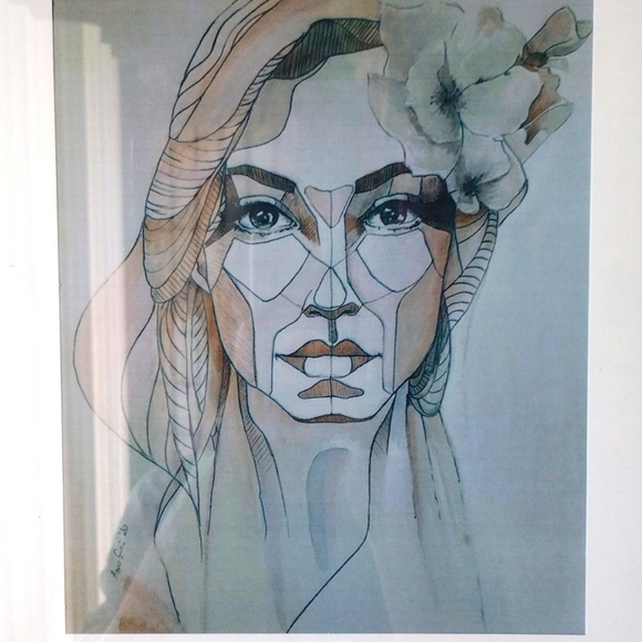 Art Watercolor by Polish Artist woman portrait (print) in frame - Picture 4 of 4